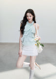 fragileheart top, mint halter camisole, ruffle camisole top, korean feminine top, mint green summer top, polka dot cami, sweet korean fashion, ruffled halter top, soft girl camisole, summer cami top, feminine resort top, cute mint top