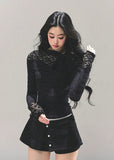french lace bow top, black white lace shirt women, slim fit base shirt, long sleeve lace tee, autumn french style top, ribbon lace blouse, korean slim knit top, elegant lace t-shirt women, fw25 lace top, soft girl frenchcore