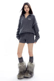 Polo collar loose long-sleeved pullover top casual shorts