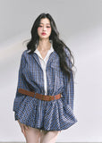 korean plaid dress, two piece set women, korean preppy outfit, hepburn style dress, autumn mini skirt set, belted plaid outfit women, seoul fashion 2025, korean chic preppy look, vintage school girl outfit, trendy korean clothing, blue check dress, elegant french plaid outfit, waist slimming short dress, korean matching set women, nom alm fashion
