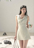 Lightweight ramie-blend mini dress in muted sage green