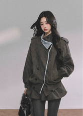 French wool suit set, women's blazer two-piece, autumn blazer outfit, luxury wool skirt set, Korean fashion suit set, bud skirt outfit, fall winter two-piece set, elegant French style outfit, Korean American street style set, women's oversized blazer, soft wool jacket outfit, urban chic women's set, K-fashion wool blazer, boutique women's suit set, trendy fall skirt set, winter fashion two-piece, high-end women's blazer set