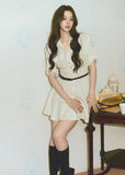 belted shirt dress, French shirt dress, lyocell linen dress, A-line mini dress, feminine Korean dress, button front dress, summer shirt dress, light blue dress, white shirt dress, waist cinching dress, elegant casual dress, vacation dress women, café date dress, soft summer dress, Korean feminine fashion