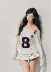 one shoulder knit sweater, korean style sweater women, american college sweater, varsity knit top, winter knit sweater women, off shoulder sweater top, soft feminine knit, korean fashion winter top, casual winter sweater, slim fit knit sweater, cozy knit top women, aomalm sweater, y2k college sweater, winter layering knit, trendy women sweater