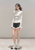 AOMALM top, Korean style knit top, fungus ruffle hem, bow lace T-shirt, winter feminine top, lace cuff long sleeve, soft knit blouse, aesthetic Korean fashion, winter layering top, slim fit tee women, elegant knitwear, ruffle lace shirt, cute winter tops, Korean girl outfit, soft girl aesthetic top, feminine long sleeve tee, winter fashion 2025, trending Korean tops, lace trim sweater top, chic bow neck shirt, romantic knit top.
