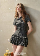 グリーンチェックドールカラーシャツ&パフスカートセット