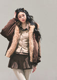 brown padded jacket women, faux two piece jacket, plaid layered coat, thickened winter jacket, american style cotton coat, fur trim autumn jacket, warm winter outerwear women, padded plaid jacket, korean vintage winter coat, fw25 fashion
