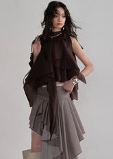 JNYLON pleated linen skirt women, Korean stylish asymmetric skirt, modern Korean fashion layered skirt, chic retro romantic pleated skirt women, trendy Korean street chic outfit, linen blend irregular skirt Korean style, lightweight pleated fashion skirt women, urban fashion asymmetric skirt, stylish Korean aesthetic skirt, fashionable natural tone pleated skirt