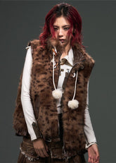 leopard fur vest women, faux fur gilet, edgy leopard print vest, punk winter layering, dark street fashion vest, vintage fur vest women, alternative fashion outerwear, frustration garden vest, statement faux fur piece, gothic streetwear vest, rebellious women fashion, textured fur vest, punk luxury layering, industrial style vest, edgy winter fashion