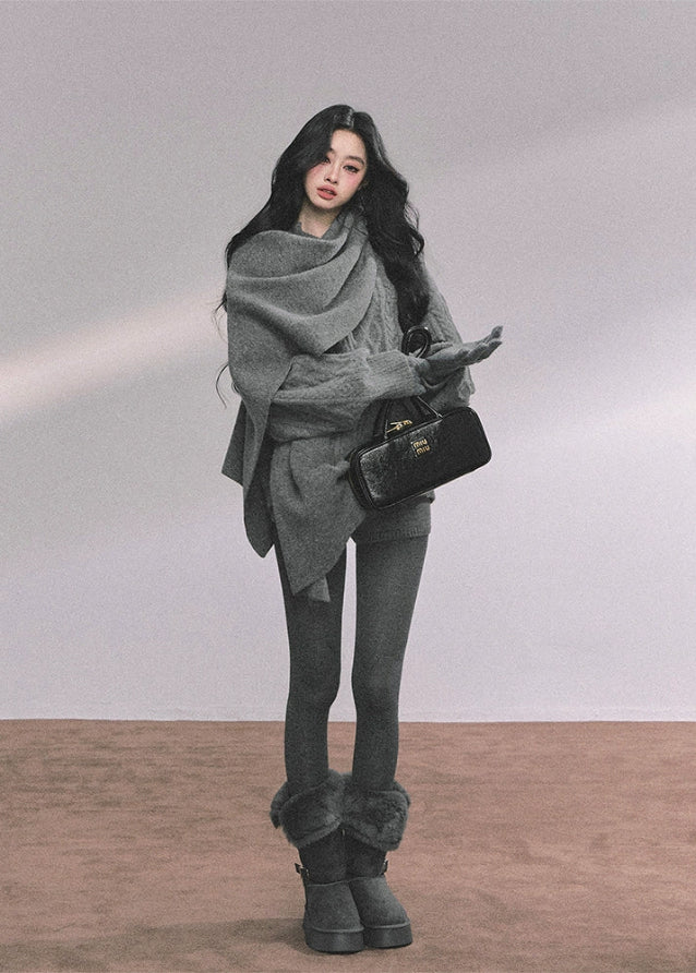 knit set, 3 piece knit set, cable knit sweater, cable knit shorts, knit scarf set, winter knit outfit, cozy knit loungewear, Korean style knit set, Korean fashion knitwear, oversized sweater set, fall winter knitwear, casual knit matching set, warm knitted outfit women, street style knit set, French chic knitwear, soft knit sweater, knit shorts outfit, scarf sweater set women, aesthetic knit outfit