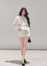 AOMALM, Korean feminine tweed set, winter three piece set women, French chic wool outfit, black tweed jacket skirt set, rich daughter style, elegant winter set, Korean fashion winter, feminine wool tweed, luxury winter outfit women, soft feminine aesthetic, classic black tweed, layered winter styling, boutique Korean brand, refined winter ensemble, slim silhouette winter set