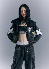 Street Punk Printed Hooded Sweater Long Sleeve Short Jacket