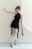 Niche design dinner style black rose ribbon sleeveless dress