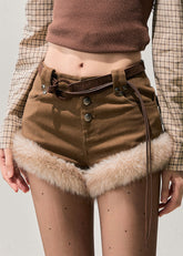 AOMALM winter shorts, plush shorts women, faux fur trim shorts, Korean winter fashion, high waist winter shorts, feminine winter outfit, soft girl Korean style, cozy mini shorts, autumn winter shorts women, plush warm shorts, Korean aesthetic clothing, winter shorts with tights, cute winter bottoms, soft feminine fashion, trendy winter shorts, Korean boutique style