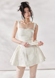 ivory a line dress, square neck dress women, white summer dress, french style mini dress, korean fashion dress, romantic summer dress, sleeveless a line dress, vacation dress women, feminine summer outfit, elegant casual dress
