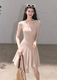 Minimal sleeveless dress with irregular flowing hem