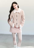 Fragileheart suede coat, faux fur jacket, winter Korean fashion, luxury feminine outerwear, plush shearling coat, quiet luxury womenswear, pastel noir aesthetic, elegant winter outfit, soft beige jacket, warm faux suede coat, K-fashion 2025, cozy luxury fashion, refined feminine look, modern winter style
