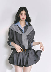 korean plaid dress, two piece set women, korean preppy outfit, hepburn style dress, autumn mini skirt set, belted plaid outfit women, seoul fashion 2025, korean chic preppy look, vintage school girl outfit, trendy korean clothing, blue check dress, elegant french plaid outfit, waist slimming short dress, korean matching set women, nom alm fashion
