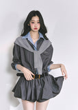 korean plaid dress, two piece set women, korean preppy outfit, hepburn style dress, autumn mini skirt set, belted plaid outfit women, seoul fashion 2025, korean chic preppy look, vintage school girl outfit, trendy korean clothing, blue check dress, elegant french plaid outfit, waist slimming short dress, korean matching set women, nom alm fashion