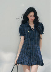 AOMALM plaid puff sleeve dress, French romantic mini dress women, feminine doll dress spring outfit, Korean elegant plaid dress, quiet luxury romantic dress, Parisian inspired puff sleeve mini, delicate pleated plaid dress women, romantic Korean French aesthetic clothing, lightweight spring plaid dress, refined feminine mini dress style, elegant casual spring outfit women, soft luxury womenswear dress, vintage inspired plaid mini dress, luxury Korean designer inspired dress