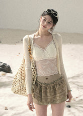 aomalm top, lace camisole top, sheer lace cami, feminine korean top, french lace camisole, summer lace top, romantic cami top, delicate lace blouse, v neck lace top, korean fashion top, soft girl summer outfit, layering camisole women