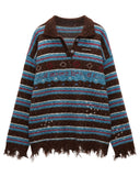 star stripe polo sweater women, sporty polo knit top, fall winter 2025 knitwear women, varsity style star knit, lazy street polo sweater, korean retro sports knit, striped star collar sweater, unique fashion knit top women, nowa tokyo sporty street style