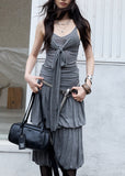 jnylon two piece set, gray knit set, korean fashion set, tie front top set, balloon skirt set, pleated skirt set, stylish korean outfit, summer knit set, vintage korean fashion, relaxed skirt set, urban summer outfit, korean street fashion