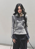 polo knit top women, ribbed long sleeve polo, slim fit knitted t-shirt, autumn winter polo top, american style knit tee, contrast collar knit top, wendy letter knit, fw25 ribbed top, preppy polo shirt women, korean slim knitwear
