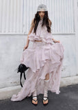peach pink two piece set, halter ruffle set, korean fashion set, romantic maxi skirt set, fairycore outfit, layered ruffle skirt, feminine summer set, elegant two piece dress set, jnylon dress set, resort wear women