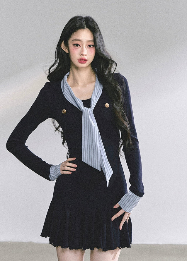 korean mini dress long sleeve, korean hot girl dress, striped collar mini dress, pleated hem bodycon dress, autumn slim fit dress women, seoul fashion dress outfit, kfashion chic black dress, korean preppy style dress, elegant korean party dress, long sleeve korean streetwear, sexy korean mini dress, korean office casual outfit, french style fitted dress, hot girl bodycon fall outfit, korean modern chic dress