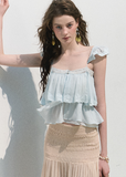 oakmoo top, lyocell resort top, ruffle cami top, lace trim summer top, feminine resort top, blush summer camisole, gentle summer top, vacation outfit top, romantic ruffle top, elegant strap top