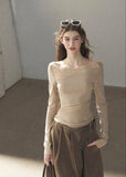 Sheer lace long sleeve top in ivory
