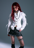 punk white lace up shirt, edgy polka dot blouse, frustration garden top, deconstructed ruffle shirt women, lace-up sleeve blouse, gothic romantic shirt, y2k punk white top, cinched waist corset shirt, grunge slim fit blouse, tether sleeve long sleeve top
