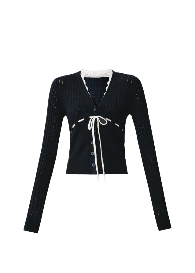 Fragileheart knit skirt set, black pleated two-piece, luxury Korean fashion, elegant autumn outfit, quiet luxury womenswear, pastel noir aesthetic, V-neck cardigan set, modern feminine K-fashion, minimalist ribbed knit, poetic fashion 2025, romantic fall outfit, delicate Korean style, sophisticated knitwear set, graceful pleated skirt look