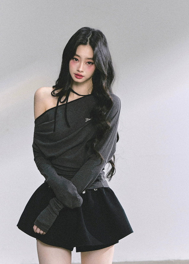 korean halterneck top, korean off shoulder top, hot girl pink top, korean streetwear women, autumn long sleeve halter shirt, korean slim fit t shirt, seoul fashion top, kfashion off shoulder shirt, pink halter knit top, korean style cute top, off shoulder long sleeve korean, hot girl fall outfit, ribbon neck korean top, slim waist korean tee, soft pink korean fashion