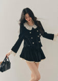 velvet two piece set women, lace collar velvet outfit, winter velvet set women, korean minimal style set, elegant women ensemble, doll collar velvet top, refined winter outfit women, feminine velvet suit, premium women clothing, aomalm velvet style, classic lace trim set, understated luxury women wear, winter skirt set women, modern elegant two piece, soft velvet outfit