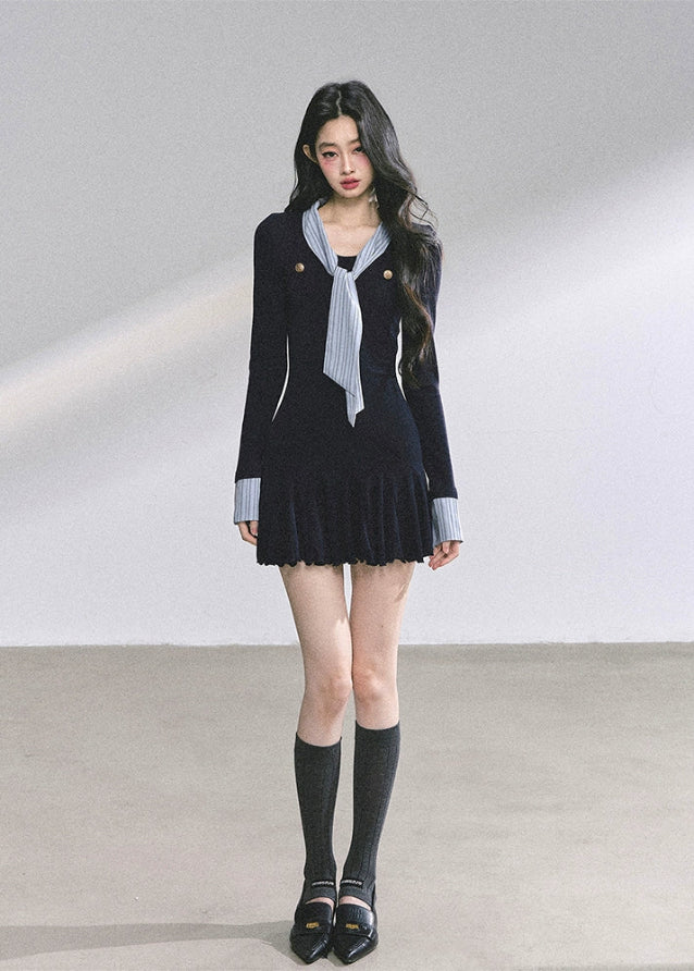 korean mini dress long sleeve, korean hot girl dress, striped collar mini dress, pleated hem bodycon dress, autumn slim fit dress women, seoul fashion dress outfit, kfashion chic black dress, korean preppy style dress, elegant korean party dress, long sleeve korean streetwear, sexy korean mini dress, korean office casual outfit, french style fitted dress, hot girl bodycon fall outfit, korean modern chic dress