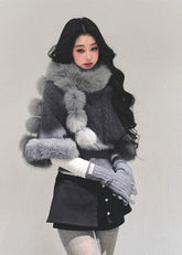 faux fox fur scarf women, pom pom fur collar, winter warm fluffy scarf, french style fur scarf, cold proof plush neck warmer, imitation fox scarf women, fw25 winter accessories, soft girl fur wrap, warm faux fur collar