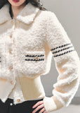 korean plush jacket women, cream wool padded coat, thickened winter jacket, skinny fit winter top, ivory fluffy jacket, warm padded sweater coat, fw25 korean fashion, soft plush winter coat, wool blend padded top, winter korean outerwear