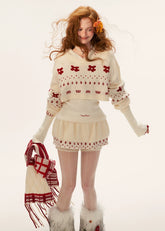 star flower knit sweater, jacquard crop sweater women, cute crew neck knit top, fall winter 2025 knitwear women, lazy style cropped sweater, korean cute knit fashion, loose jacquard sweater outfit, cozy streetwear sweater women, nowa tokyo soft street style