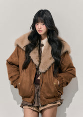 AOMALM jacket, Maillard padded jacket, women winter jacket, plush fur collar jacket, Korean feminine jacket, soft winter outerwear, short padded jacket women, cozy winter jacket, sweet style jacket, faux fur trim coat, warm cotton jacket women, Korean fashion winter, elegant winter jacket, feminine puffer jacket, Maillard color coat, winter warm top