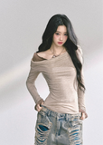 korean off shoulder top, korean fake two piece long sleeve, korean street fashion top women, seoul hot girl outfit, slim waist long sleeve top, korean fall fashion blouse, off shoulder wrap knit top, kfashion minimalist street top, korean aesthetic long sleeve shirt, trendy korean fall outfit, modern korean off shoulder design, slim fit off shoulder top women, layered illusion fashion top, korean street chic fashion, seoul inspired minimalist blouse