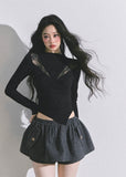 lace knit top, asymmetrical lace top, irregular cut long sleeve, Korean fashion top, Korean lace blouse, sexy lace T-shirt women, elegant lace knitwear, autumn lace top, sheer lace long sleeve, hollow lace shirt, Korean street style tops, Korean chic fashion, French style lace blouse, lace cutout top, women's fall lace shirt, aesthetic long sleeve top, Y2K lace top women, slim fit lace knit top, trendy lace long sleeve
