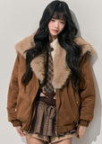 AOMALM jacket, Maillard padded jacket, women winter jacket, plush fur collar jacket, Korean feminine jacket, soft winter outerwear, short padded jacket women, cozy winter jacket, sweet style jacket, faux fur trim coat, warm cotton jacket women, Korean fashion winter, elegant winter jacket, feminine puffer jacket, Maillard color coat, winter warm top