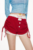 Drawstring pleated lantern red shorts