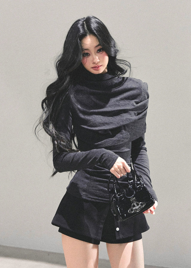 semi turtleneck top, Korean style knit top, slim fit long sleeve shirt, autumn winter base layer, women’s fitted turtleneck, AOMALM top, hot girl style top, gray slim top, stretchy knit shirt, Korean fashion 2025, feminine style top, sleek silhouette shirt, chic winter tops, layering knit top, soft turtleneck tee, body shaping knit shirt, casual elegant top, warm winter knitwear, stylish women’s tops, minimal Korean fashion