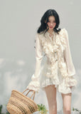 AOMALM ruffled lace blouse women, French court style spring top, feminine romantic lace shirt, Korean elegant sheer blouse women, quiet luxury romantic outfit, Parisian inspired ruffle lace top, delicate feminine spring blouse, romantic Korean French aesthetic clothing, lightweight chiffon lace shirt women, refined luxury womenswear blouse, elegant court style fashion top, soft luxury womenswear lace blouse, vintage romantic spring shirt, luxury Korean designer inspired clothing