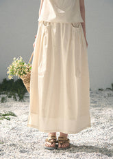 aomalm set, ivory two piece set, cotton linen skirt set, korean fashion set, sleeveless top and skirt set, feminine summer outfit, minimalist summer set, long skirt co ord, elegant summer set women, korean style two piece, vacation outfit women, soft ivory skirt set