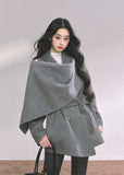 reversible wool coat women, french style wool jacket, draped shawl wool coat, winter warm woolen coat, grey wrap wool coat, loose wool jacket autumn winter, fw25 wool outerwear, double sided wool coat, elegant winter coat women