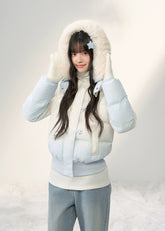 pastel gradient down jacket, star print puffer, fluffy fur collar coat, Korean girly winter wear, AW pastel outerwear, umoumo aesthetic down jacket, soft cloud blue puffer, cute winter hooded jacket, warm fluffy fur hood coat, dreamy pastel winter style, girly cozy down coat, star full-print jacket, Fragileheart soft aesthetic, sweet gradient puffer, warm winter kawaii jacket, Korean cute girl fashion, 90 white duck down jacket, fluffy big collar puffer